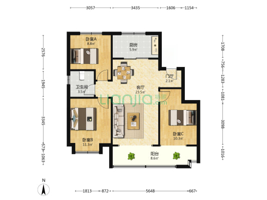 紫樾芳华 3室1厅1卫 108平方