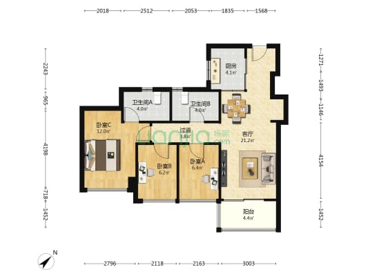 万科未来之光 3室1厅2卫 80平方