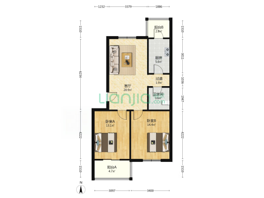 淀荷园 2室1厅1卫 83平方