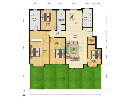 格调菁园 4室1厅2卫 165平方