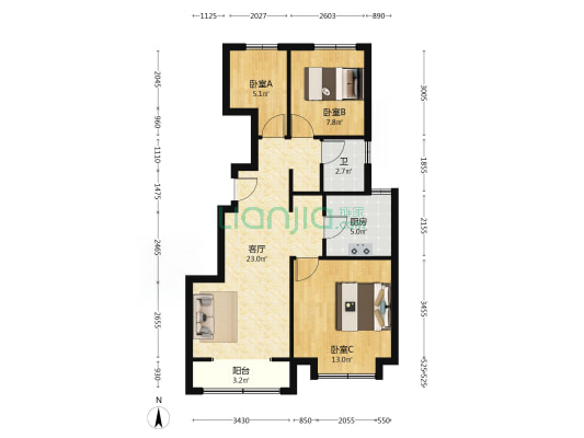 金地世纪城格林郡 3室1厅1卫 89平方