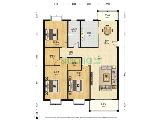 中信大厦 3室2厅1卫 178平方