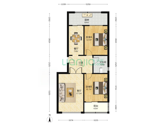 桃园南路55号院 2室2厅1卫 85平方