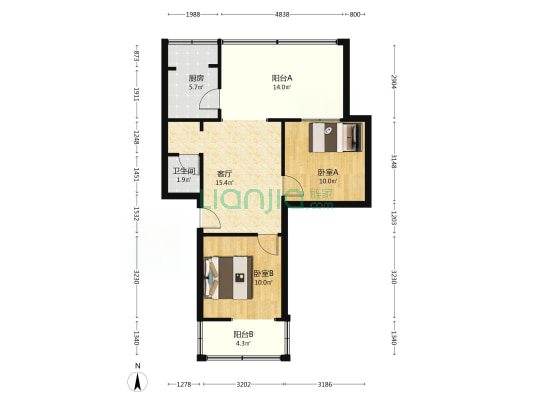 蓓蕾西巷5号 2室1厅1卫 57平方
