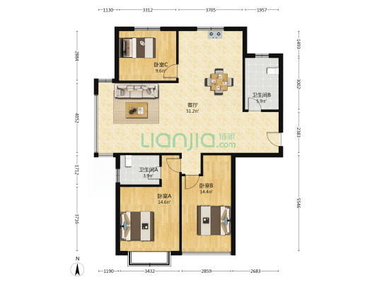 融城嘉杰苑 3室1厅2卫 138平方