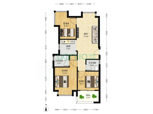 湖滨三里三区 3室1厅2卫 92平方
