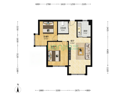 翡玉东方 2室1厅1卫 78平方