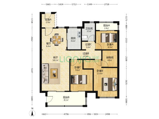 时光峯汇 3室2厅1卫 114平方