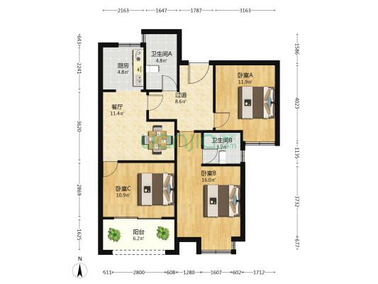 禾峰乾庄 3室1厅2卫 100平方