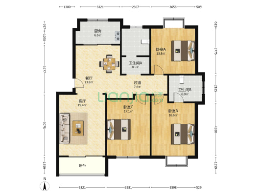 港新花苑 3室2厅2卫 139平方