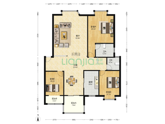 碧韵雍城 3室1厅2卫 154平方