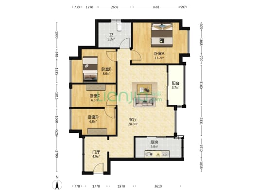 翠苑家园 4室1厅1卫 107平方
