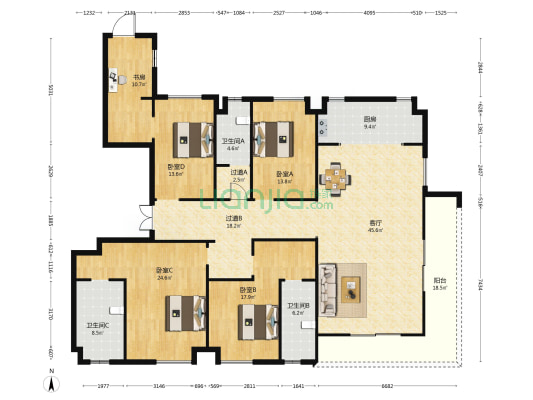 中城光谷龙山湖 5室1厅3卫 235平方