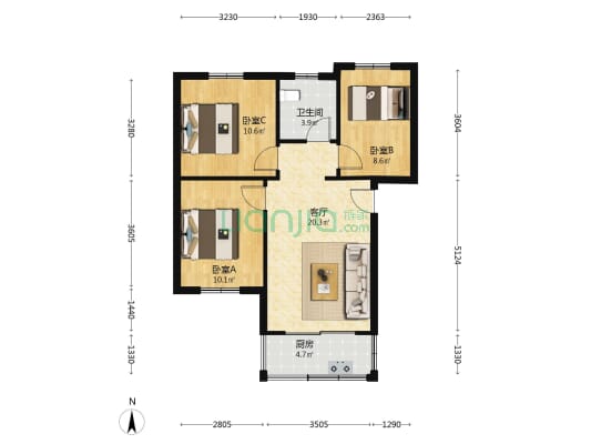 茂业城怡福楼 3室1厅1卫 74平方