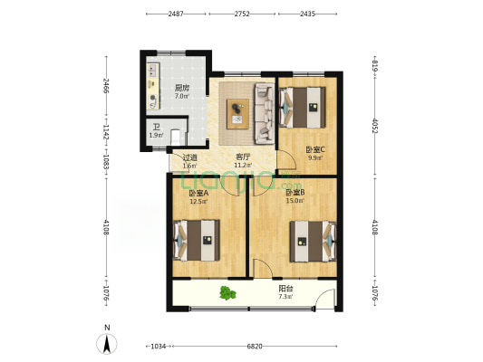 畜产品家属院 3室1厅1卫 76平方