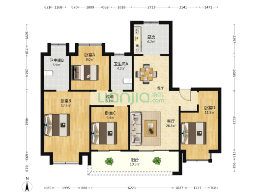 铂悦雅居 4室1厅2卫 135平方