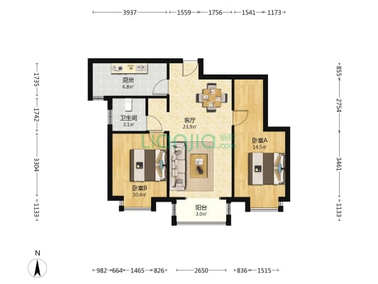 汇源锦城 2室1厅1卫 82平方