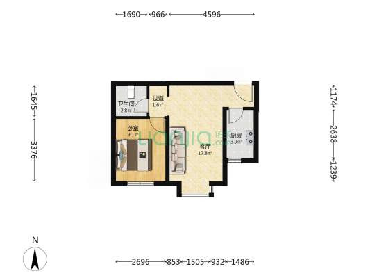 将府锦苑1号院 1室1厅1卫 51平方