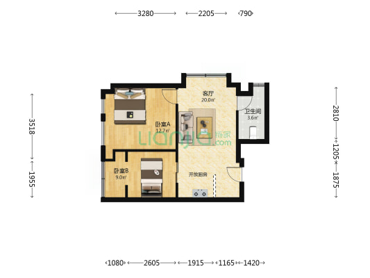 拉菲微公馆 2室1厅1卫 65平方