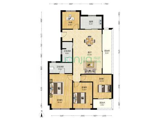 杭与城 4室1厅2卫 139平方