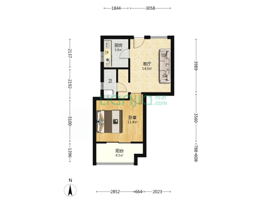 洲岛和园和乐苑 1室1厅1卫 50平方