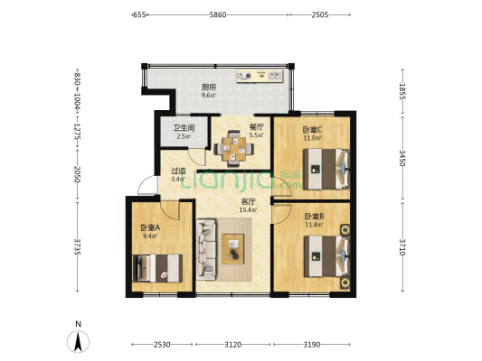 大梅园巷 3室2厅1卫 67平方