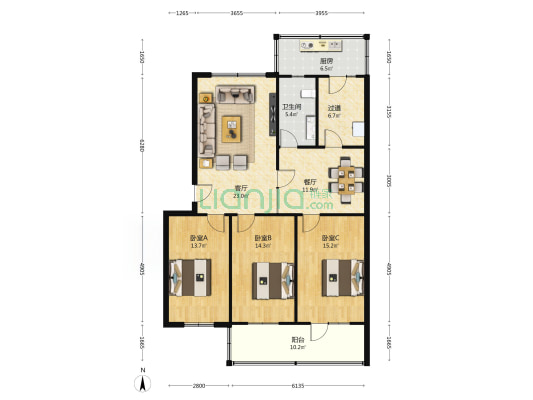 八街城后家院 3室2厅1卫 130平方