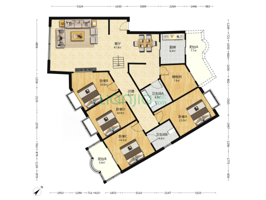 谕亭苑 4室1厅2卫 160平方