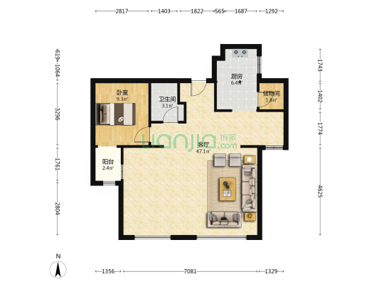 东城国际 1室1厅1卫 100平方