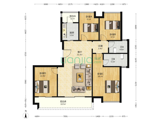 金沙城云津观棠 4室1厅2卫 141平方