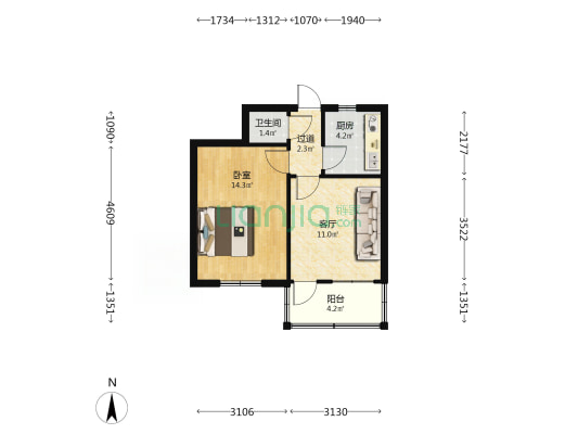 建工局家属院 1室1厅1卫 44平方