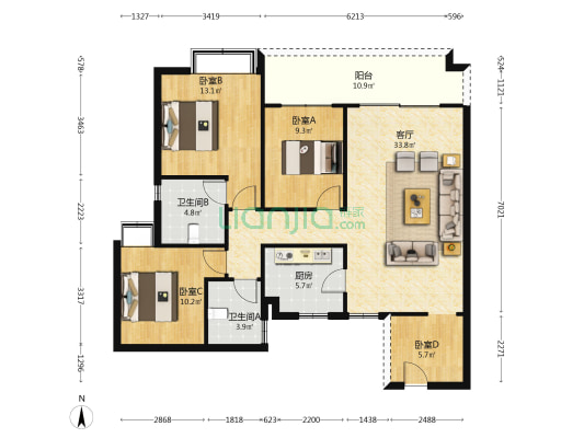 丰溪雅苑 4室1厅2卫 125平方