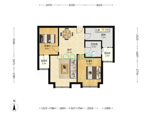 兴悦华城东区 2室1厅1卫 89平方