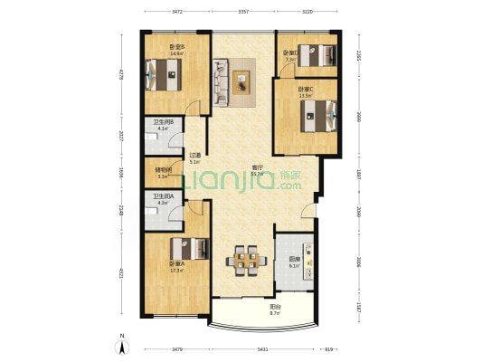 马仁桥一路 4室1厅2卫 170平方