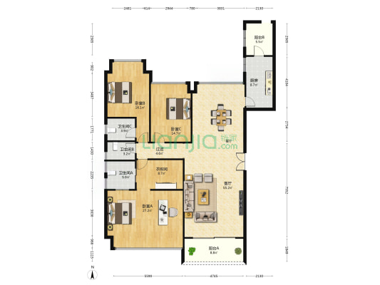 万菱情侣湾一号 3室1厅3卫 193平方