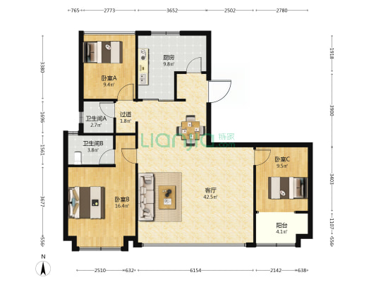 美的·公园天下 3室1厅2卫 140平方