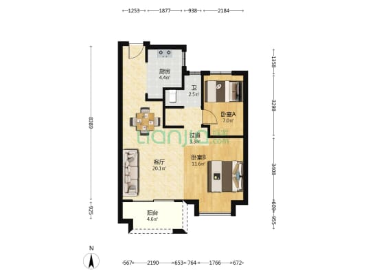 潇雅苑 2室1厅1卫 75平方