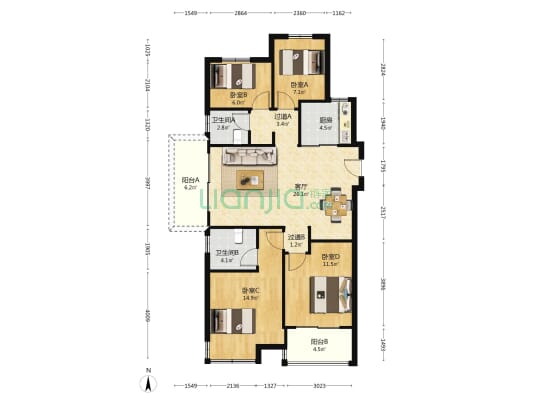 晨曦湾花苑 4室1厅2卫 124平方