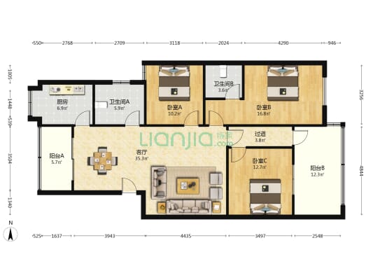 华苑综合楼 3室1厅2卫 141平方