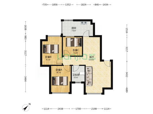 兴旺久居福DE区 3室1厅1卫 80平方