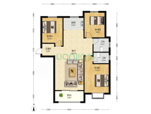 鼎鑫运河鑫城 3室1厅2卫 127平方