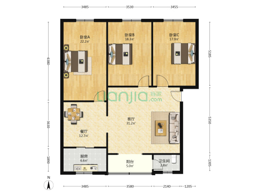 祥云苑 3室2厅1卫 140平方