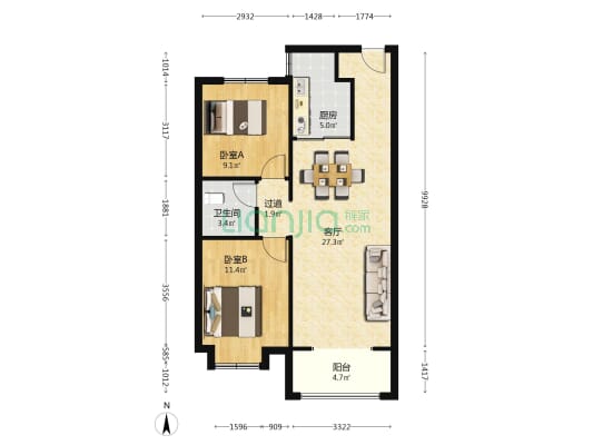 雅瑞园 2室1厅1卫 89平方