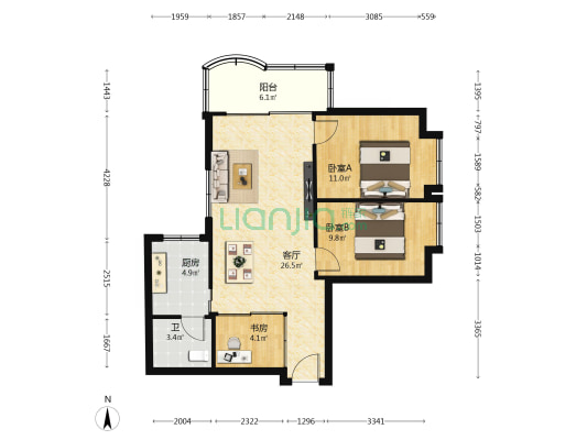 润华大厦 3室1厅1卫 91平方