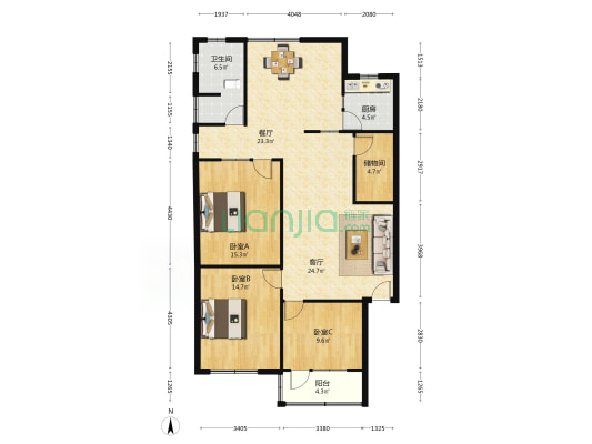 棠湖西路一段163号 3室2厅1卫 123平方