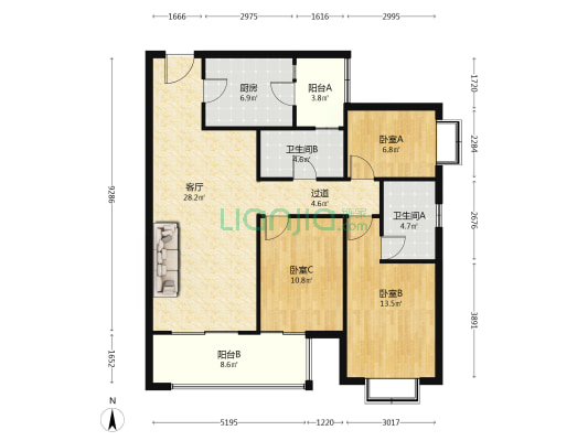 俊发城文雅苑 3室1厅2卫 124平方