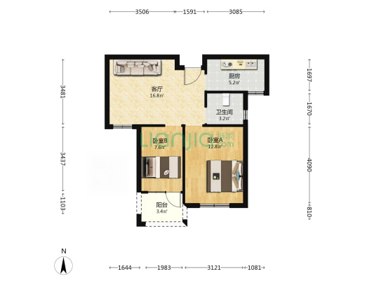 荷花嘉苑三期 2室1厅1卫 63平方