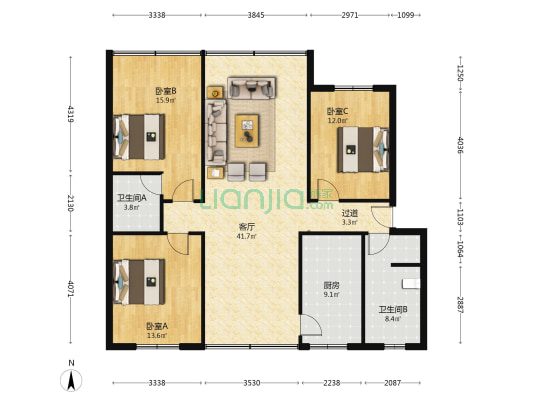 安福街78号 3室1厅2卫 113平方