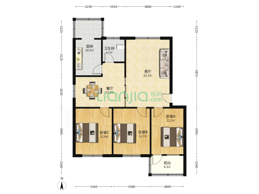 广苑小区 3室2厅1卫 109平方