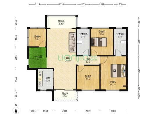 海德尚园 4室1厅2卫 113平方